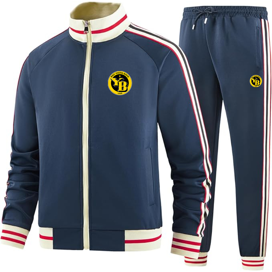 Men's Young Boys Soccer  Tracksuit with Bold Striped Accents and Zippered Front